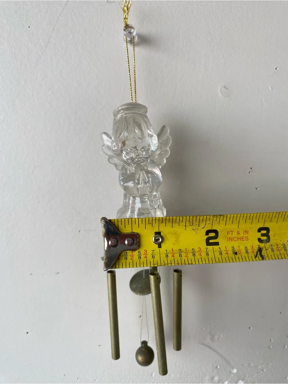 Vintage Clear Acrylic Praying Angel Mini Wind Chime Brass Tubes Y2K